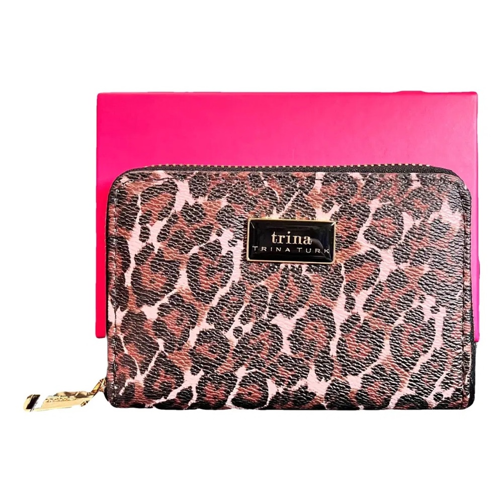 Trina Turk Pink and Black Leopard Zip Wallet